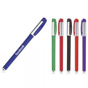 Bolígrafo de tinta gel y clip de plástico.